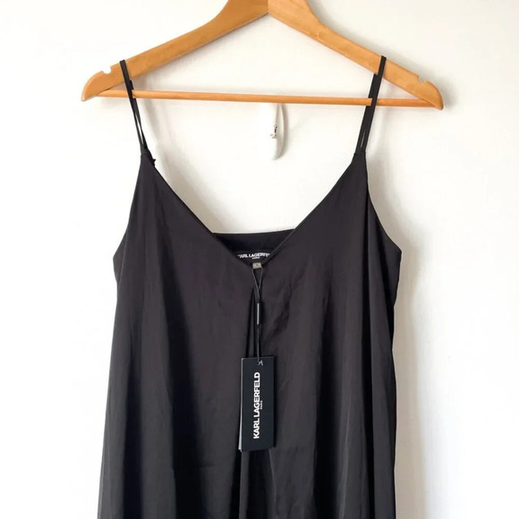 Karl Lagerfeld Paris Pleated Sleeveless Skinny Strap Midi Dress NWT Black Size 8 - Picture 3 of 6